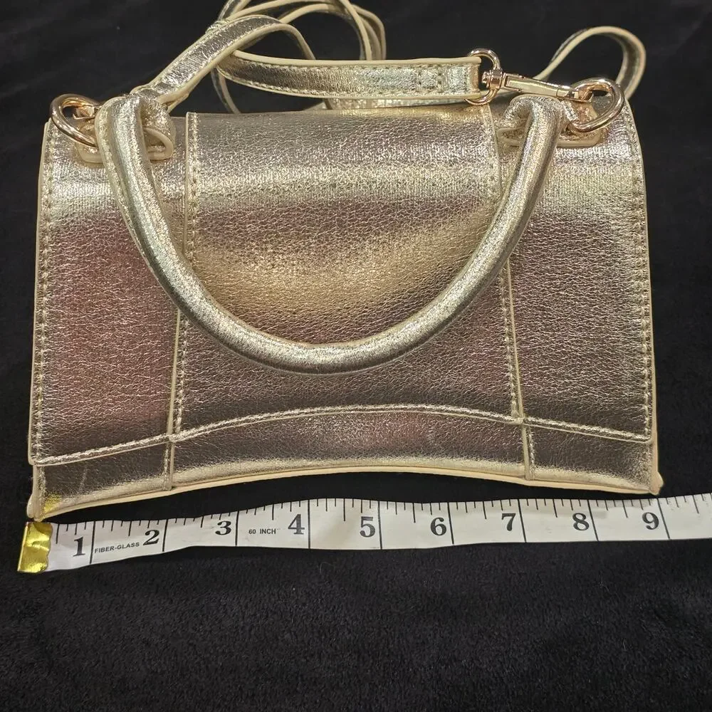 Gold Faux Leather Crossbody & Hand Held Purse Multi Wear Clutch